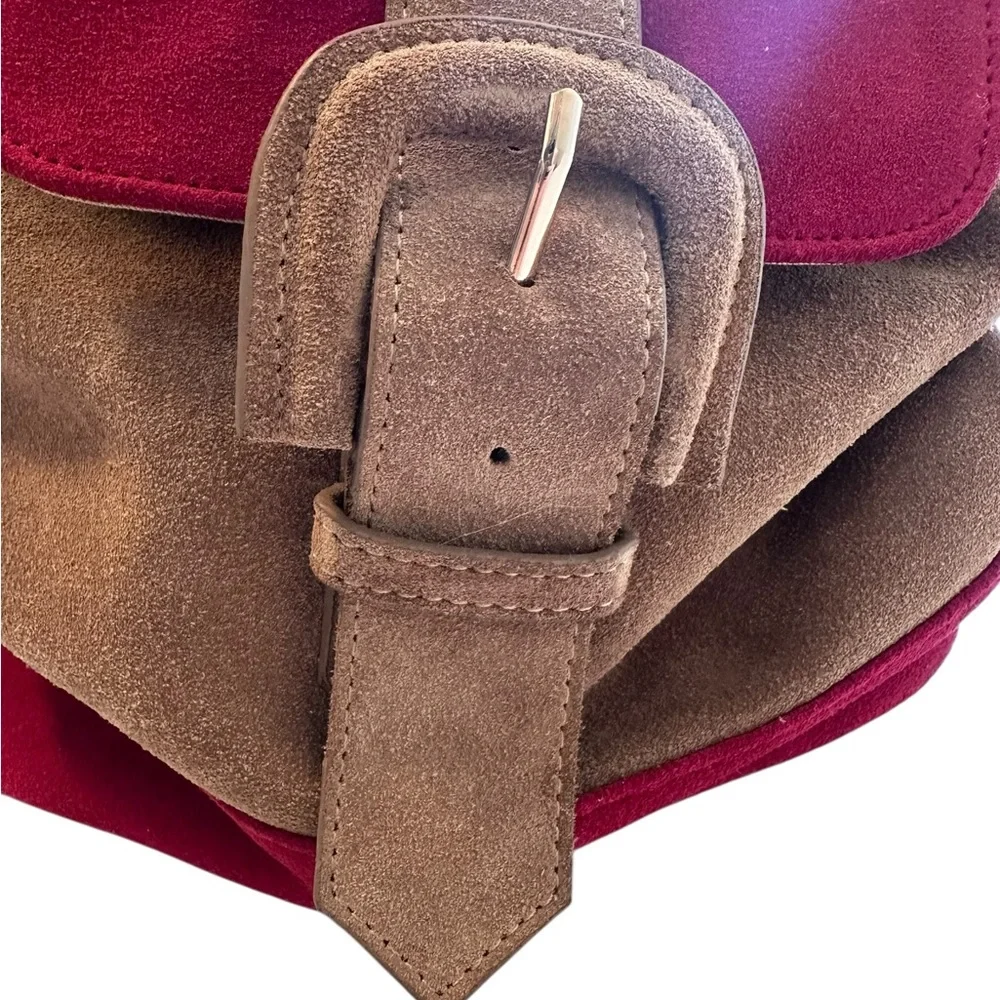 House of Harlow 1960 Juda Mini Backpack Suede Adjustable Straps Red‎ & Brown